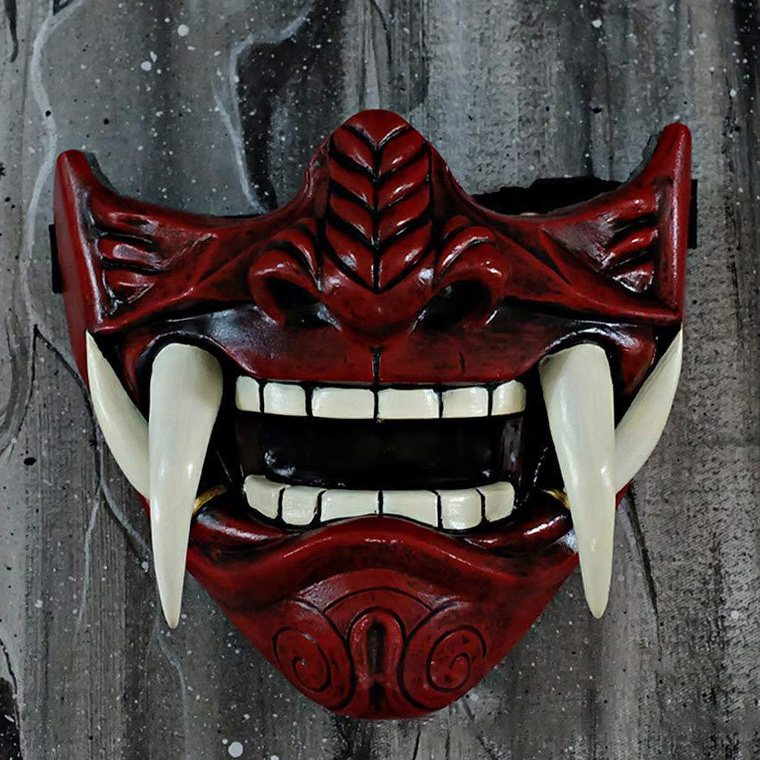 般若 はんにゃ 半顔 鬼 般若の お面 仮面 能面 怖い 豆まき 節分 鬼 赤鬼 ラバーマスク 仮装 被り物 お化け屋敷 変装 ハロウィン