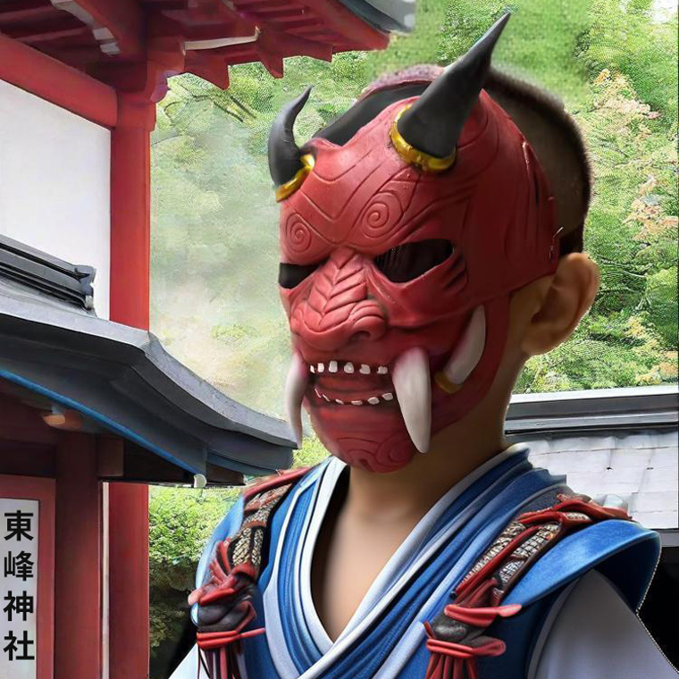 般若 はんにゃ 子供用マスク お面 赤鬼 節分 魔除け 厄除け 鬼 仮面 仮装 被り物 変装 かぶりもの ホラー