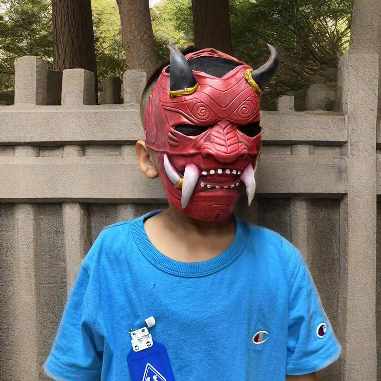 般若 はんにゃ 子供用マスク お面 赤鬼 節分 魔除け 厄除け 鬼 仮面 仮装 被り物 変装 かぶりもの ホラー