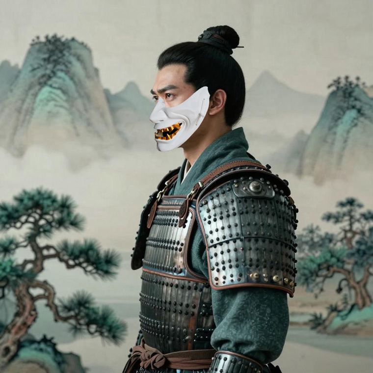 般若 はんにゃ マスク 般若の お面 半顔 樹脂 型 仮面 3色展開(赤/銀