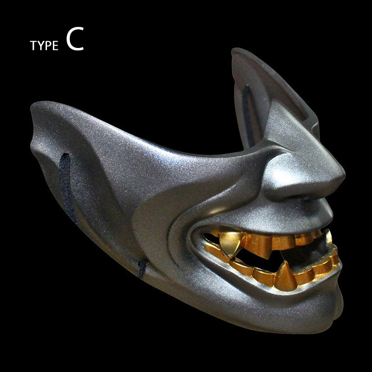 般若 はんにゃ マスク 般若の お面 半顔 樹脂 型 仮面 3色展開(赤/銀