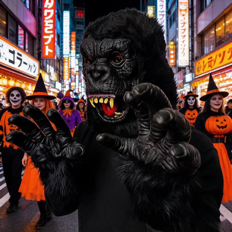 リアル ゴリラ 動物マスク 手袋セット 仮装 コスプレマスク チンパンジー サル 猿 かぶりもの 