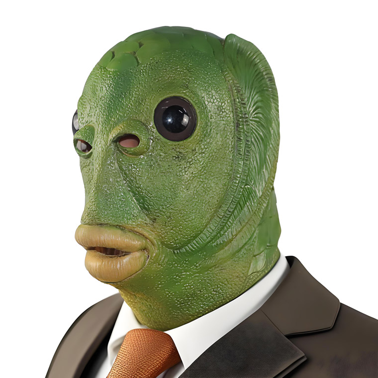 魚 魚人 半魚人 緑 の怪人 お面 マスク 仮面 グリーン フィッシュ かぶりもの 被り物 コスプレ