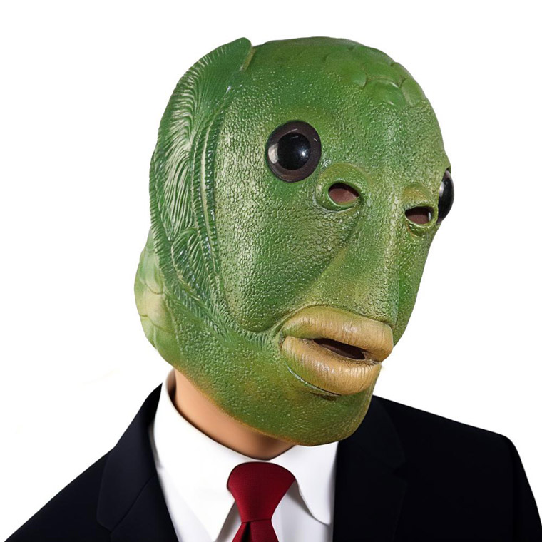 魚 魚人 半魚人 緑 の怪人 お面 マスク 仮面 グリーン フィッシュ かぶりもの 被り物 コスプレ