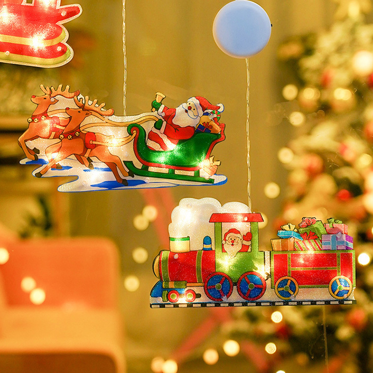 クリスマス プレート サンタ モチーフ 飾り LED ライト 電池式 壁 窓