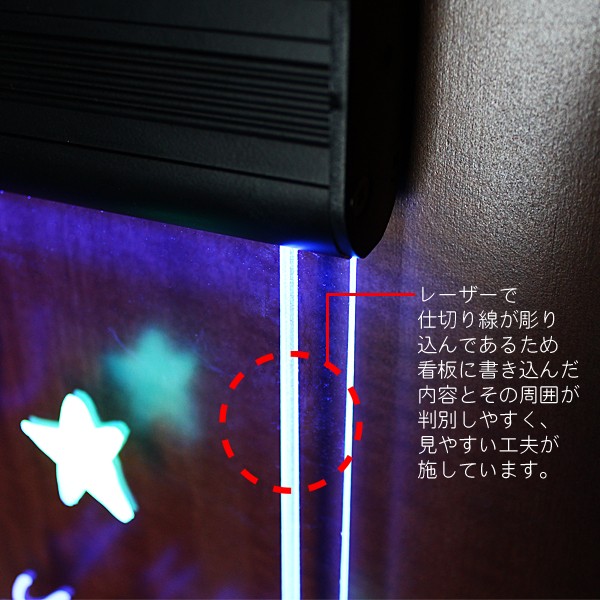 DENKO HOME（電光ホーム） 光る LED看板 手書き 60×40cm クリアパネル