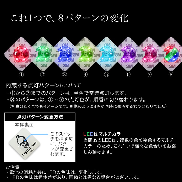 光る ボトルステッカー 正方形 6cm マルチカラー これ一つで、8パターンの変化。