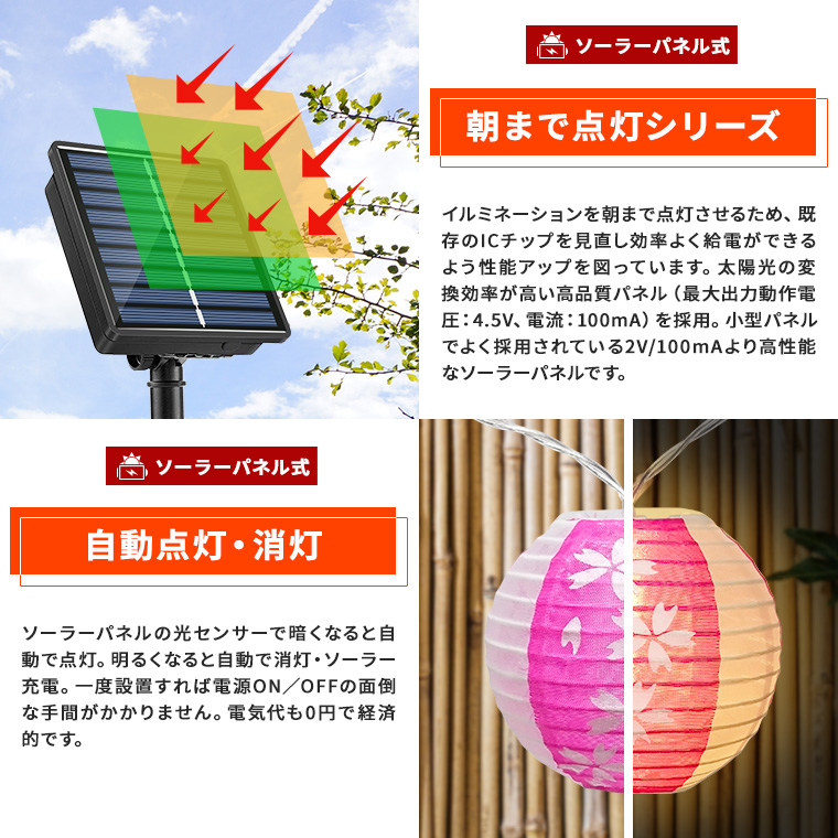 イルミネーション 提灯 ランタン 桜 ストレート LED 20球 ソーラー 電池 USB 屋外 室内 防水 和風 タイマー 充電式 ガーデンライト  電飾 おしゃれ かわいい : den-il-001 : バラエティ本舗 - 通販 - Yahoo!ショッピング