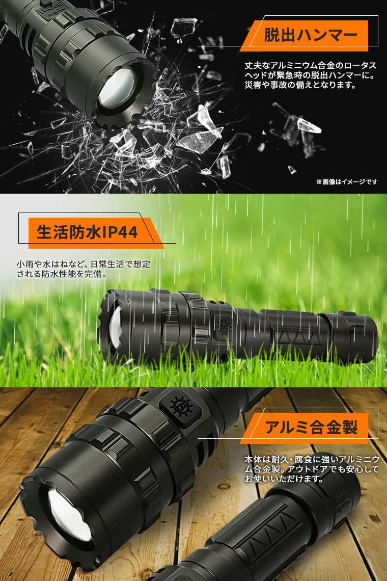 LED 懐中電灯 明るさ 500lm usb 充電式 ズーム機能 防水 強力