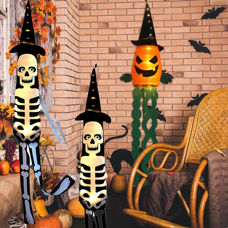 DENKO HOME（電光ホーム） ハロウィン 飾り 光る 吊り下げ 旗 ドクロ