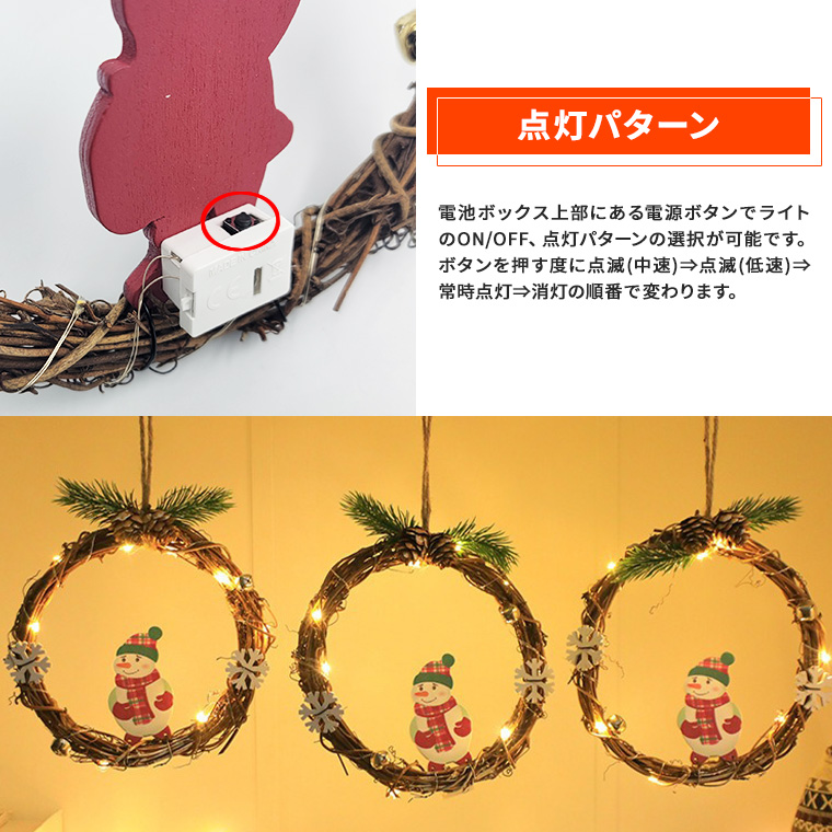 クリスマス用品 置物 トナカイ 電池をいれるとリースの部分が光ります