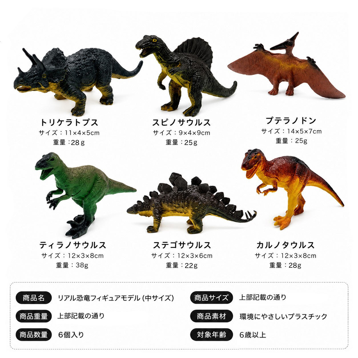 リアル 恐竜 フィギュア 6種類セット 中サイズ 模型 コレクション