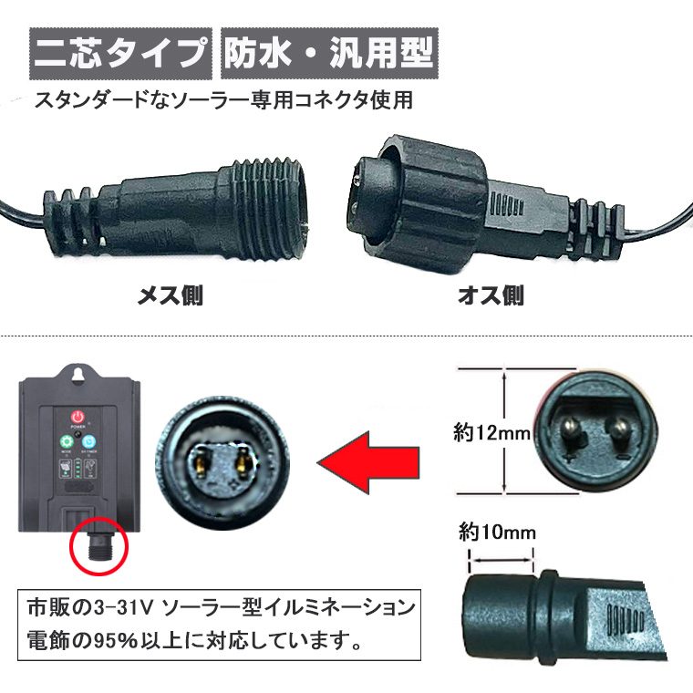 ソーラーイルミネーションライト用 延長コード 5m 延長 延長ケーブル 屋外 防水 防雨 ソーラーライト クリスマスライト デコレーション 電飾 屋外 電源コード DIY 照明