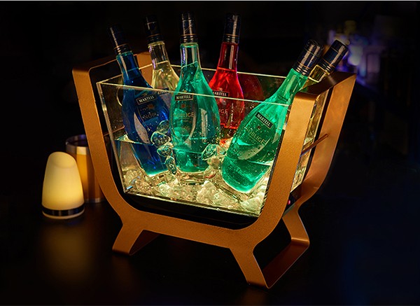 光る ワインクーラー 大型 長方形 台座付 充電 アクリル シャンパン