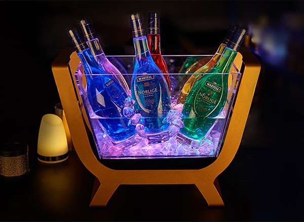 光る ワインクーラー 大型 長方形 台座付 充電 アクリル シャンパン