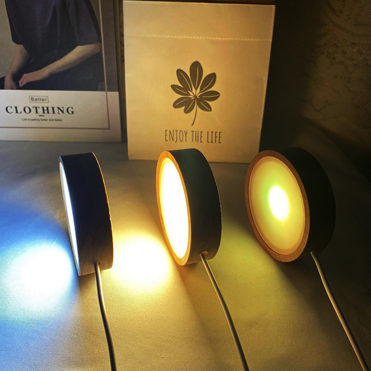 光る 台座 木製 丸型(L100mm) 電球色 LED台座 飾り台 LED スタンド 