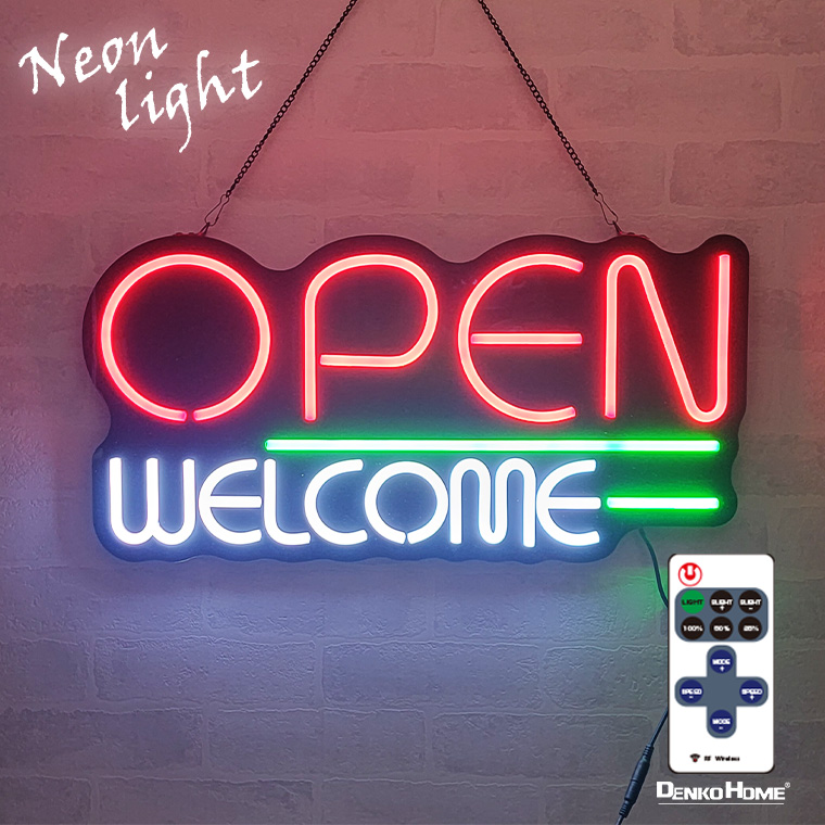 LED ネオンサイン 屋内用 OPEN オープン WELCOME ウェルカム ネオンライト ネオン管 インテリア ライト クリスマス リモコン LED  コンセント おしゃれ かわいい