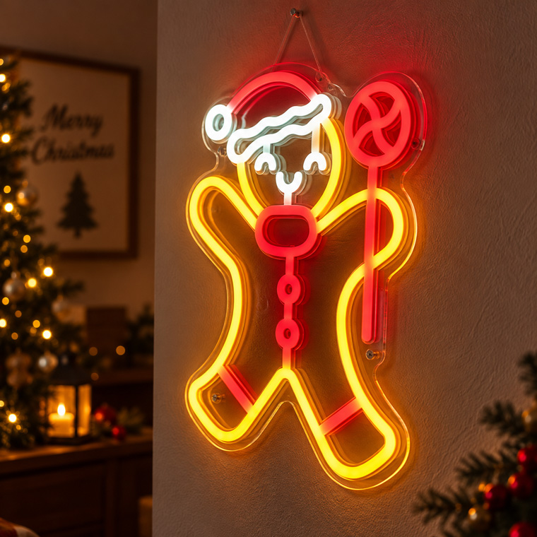 クリスマス LEDネオンサイン サンタ USB式 吊り下げチェーン付き