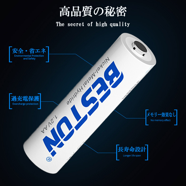 1年保障付 単3 充電池 ニッケル 2000mAh 水素充電池 1.2V 単3形 ニッケル水素 ニッケル水素電池 大容量 充電式 単三形 充電式電池 単3型 繰り返し使える充電池