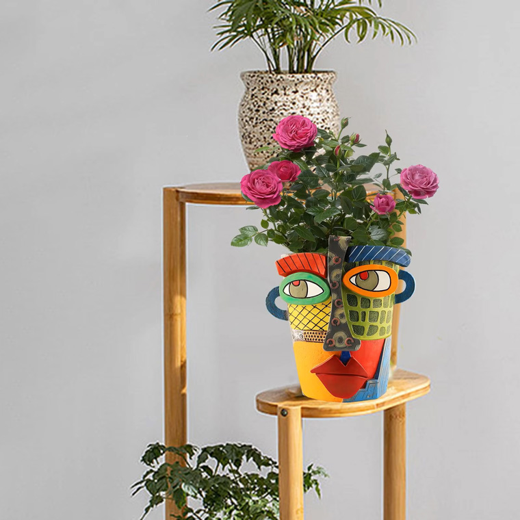 植木鉢 モダン 顔 アート フェイスベース カラフル フラワー ポット 抽象画 盆栽鉢 多肉植物 観葉植物