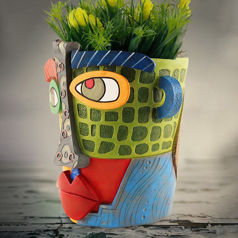 植木鉢 モダン 顔 アート フェイスベース カラフル フラワー ポット 抽象画 盆栽鉢 多肉植物 観葉植物