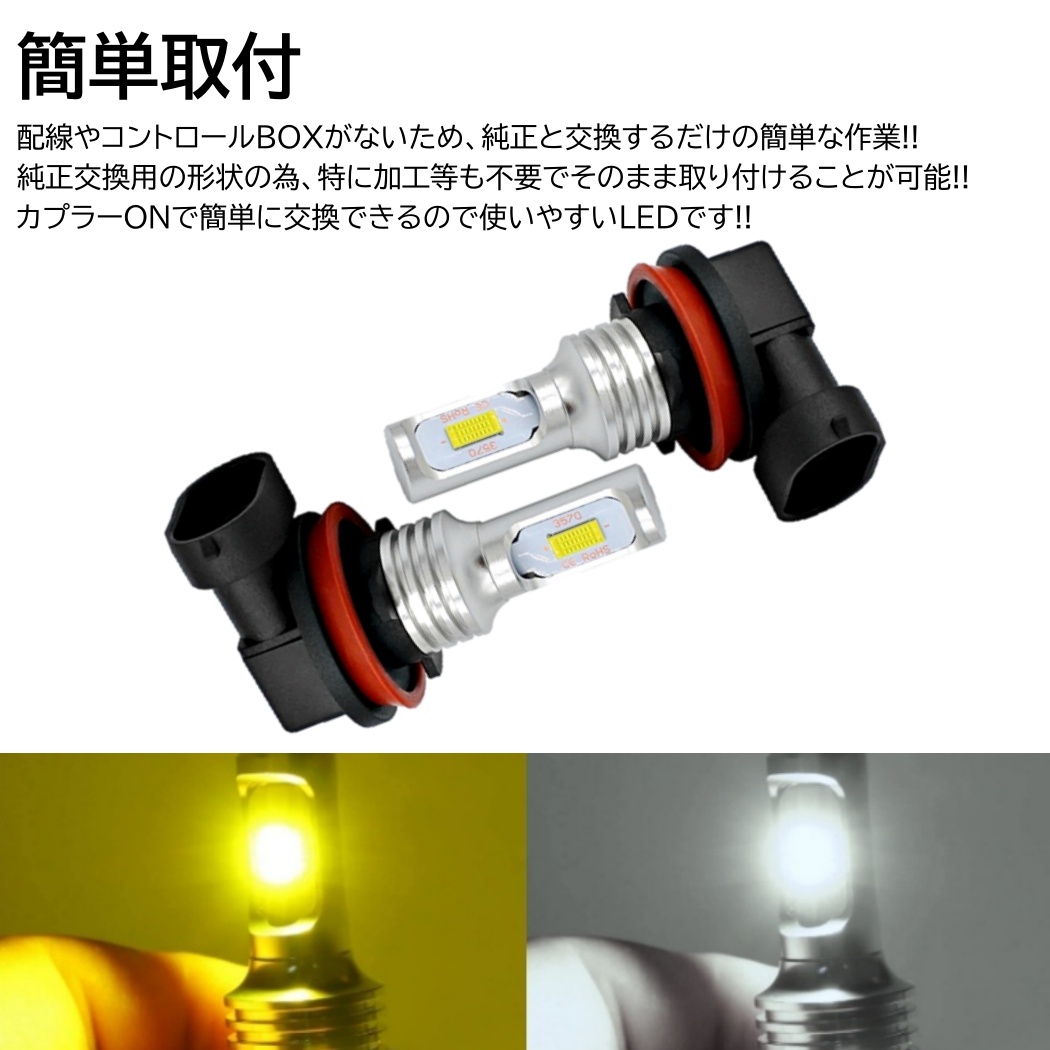 全2色 LEDフォグランプ ファンレスモデル H8/H9/H11/H16 高輝度
