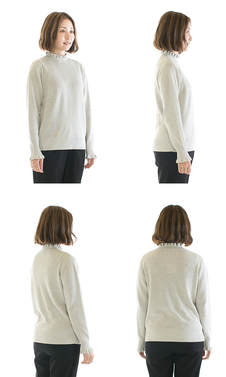 tumugu: ツムグ ランダムリブニットフリルハイネック TK19303b(旧品番TK19303a)【2024秋冬】★ tumugu tumugu: ツムグ ランダムリブニットフリルハイネック