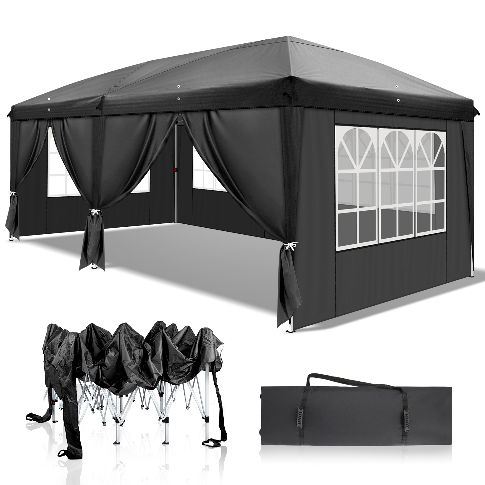 タープテント 3m×6m サイドシート6枚付き ワンタッチ 収納バッグ