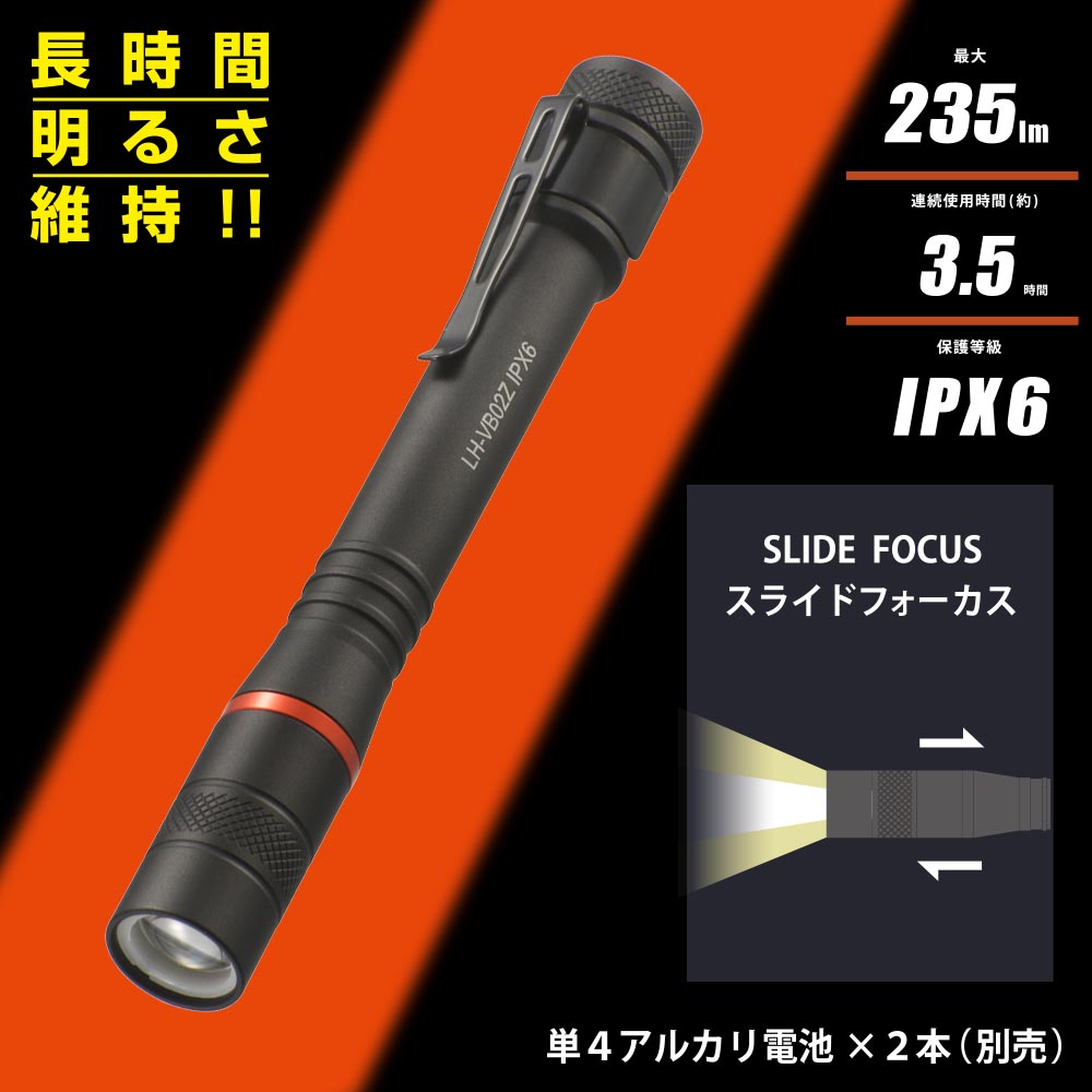 LEDペンライト ズームペンライト 235ルーメン アルミボディ スライド