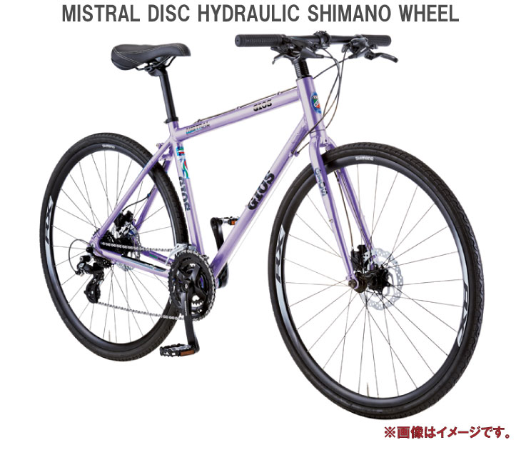 2024 GIOS ジオス MISTRAL DISC HYDRAULIC SHIMANO WHEEL ミストラル ディスク 油圧式 シマノホイール仕様  パープル 3×8S クロスバイク