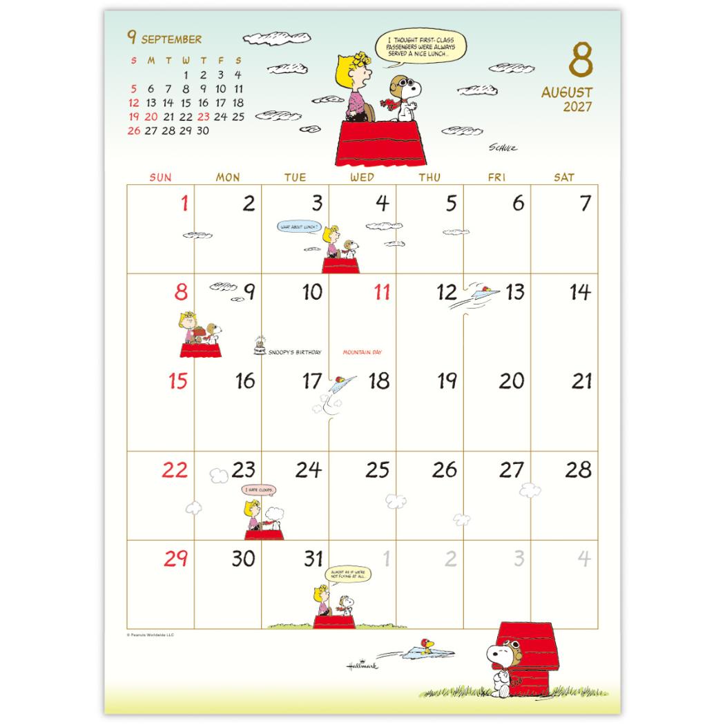 予約】スヌーピー 2027 Calendar 壁掛けカレンダー2027年 二つ折り 小
