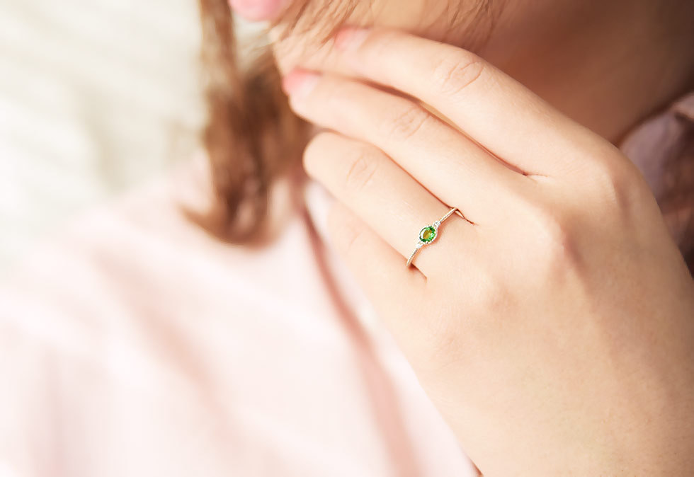 選べる宝石 グリーンガーネット ダイヤモンド 天然石 リング Pt950