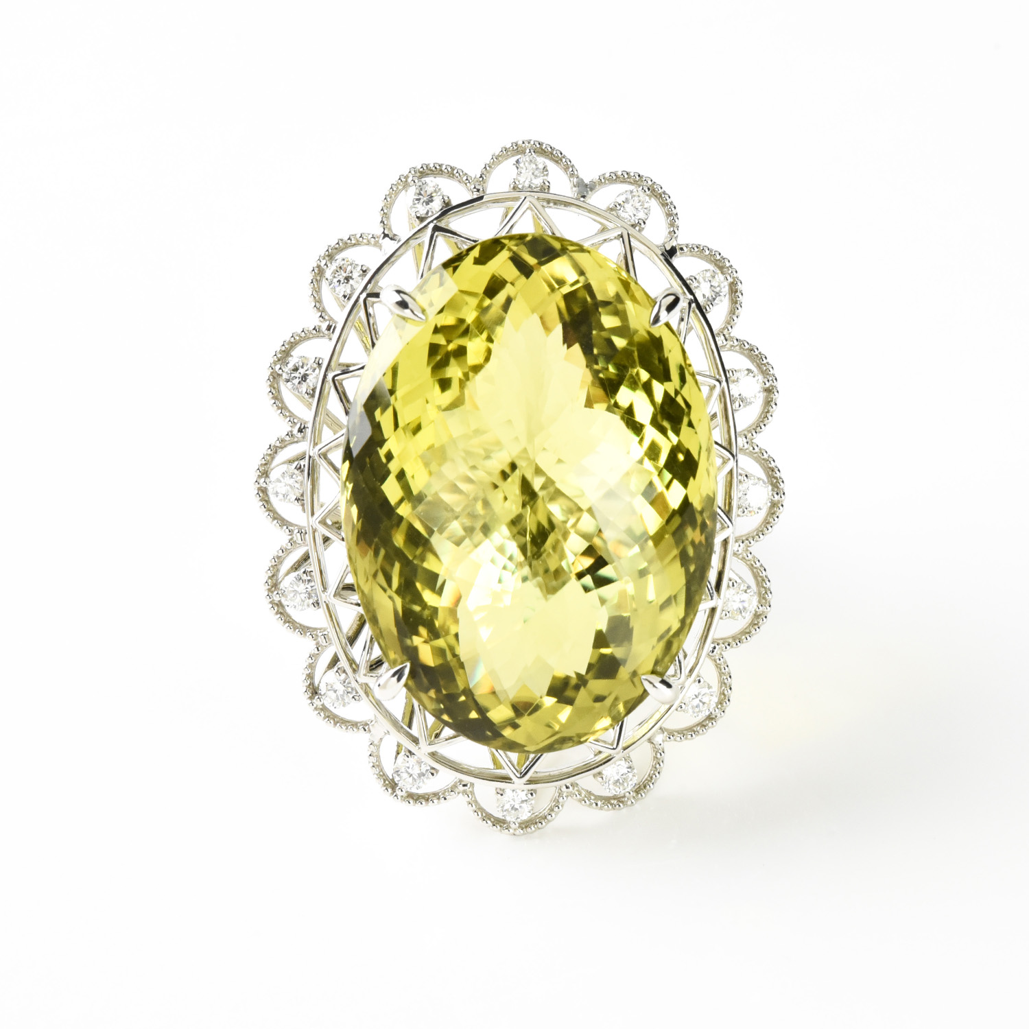 レモンクォーツ 99.57ct ダイヤモンド 1.14ct Pt950 53.9g 指輪 リング 