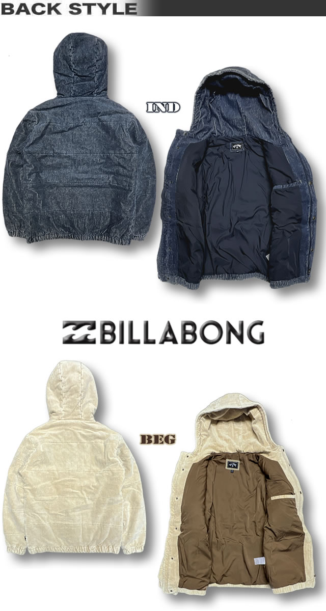 ビラボン ジャケット メンズ パーカー BILLABONG コーデュロイ 中綿 