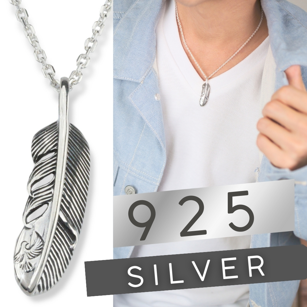 メンズネックレス シルバー 925 フェザー 羽根 ネックレス イーグル