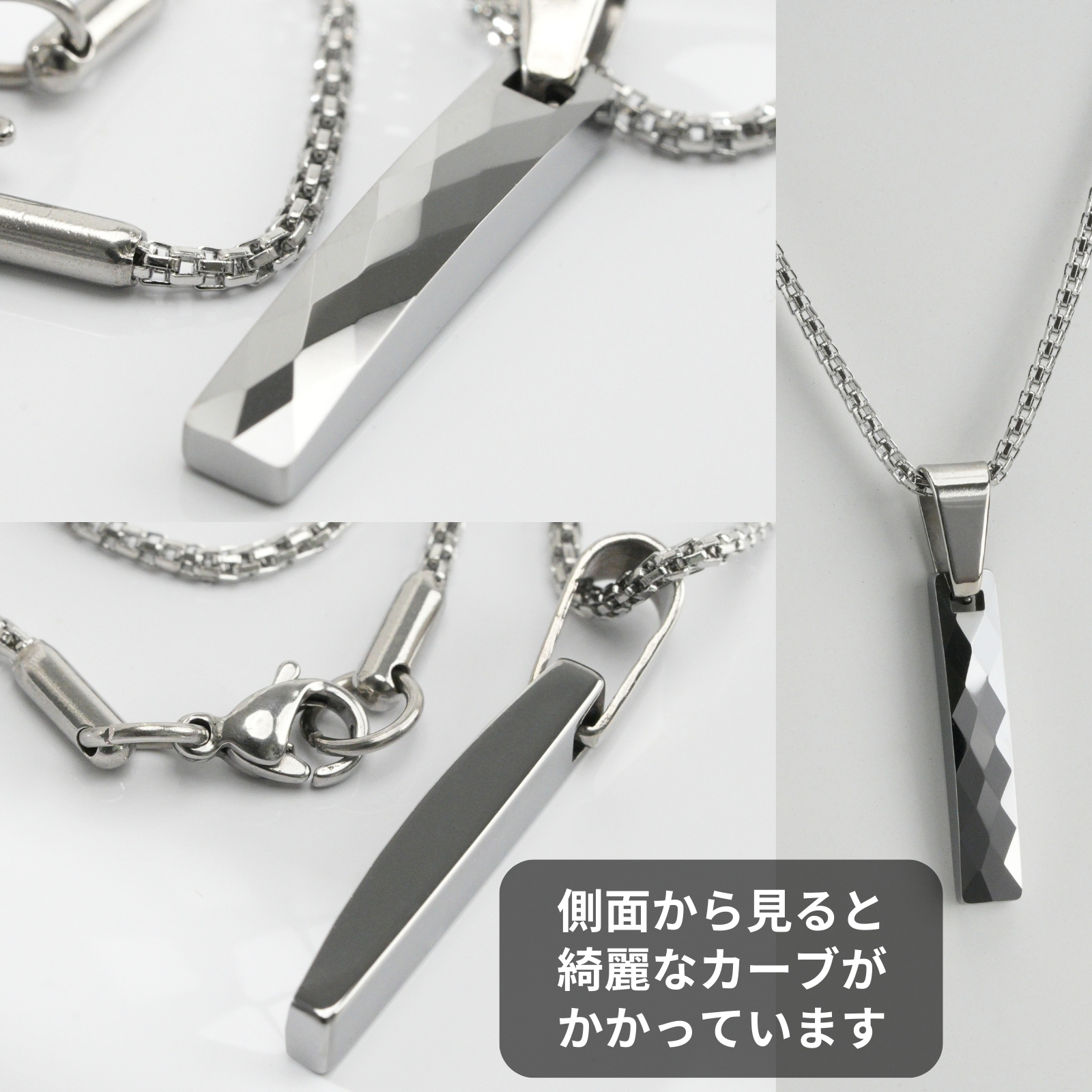 タングステン ネックレス メンズ 多面カット 細身ペンダント 316L 