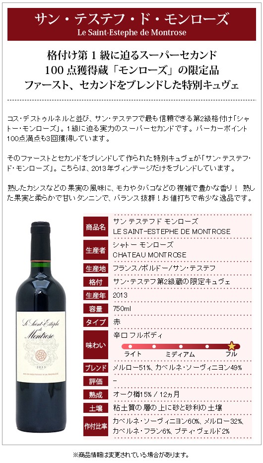 2013 サン テステフ ド モンローズ 750ml サンテステフ ボルドー