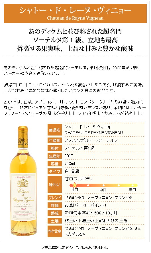 1997 シャトー ド レイヌ ヴィニョー 750ml ソーテルヌ第1級 白ワイン