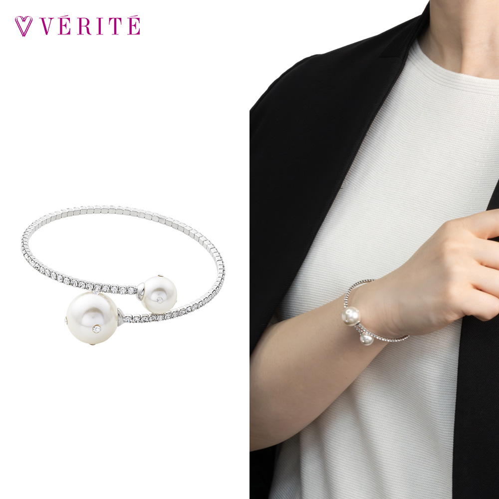 プラスチックパール ガラスライン バングル (シルバーカラー)