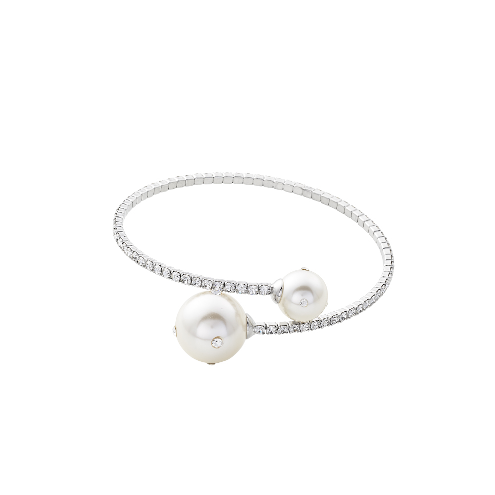 プラスチックパール ガラスライン バングル (シルバーカラー)