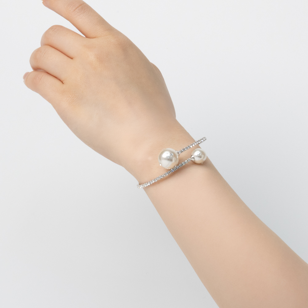 プラスチックパール ガラスライン バングル (シルバーカラー)