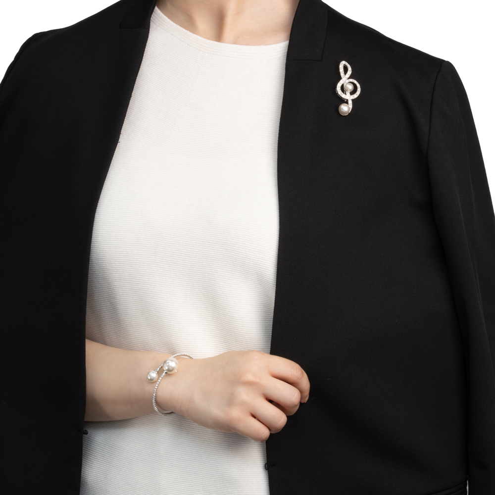 プラスチックパール ガラスライン バングル (シルバーカラー)