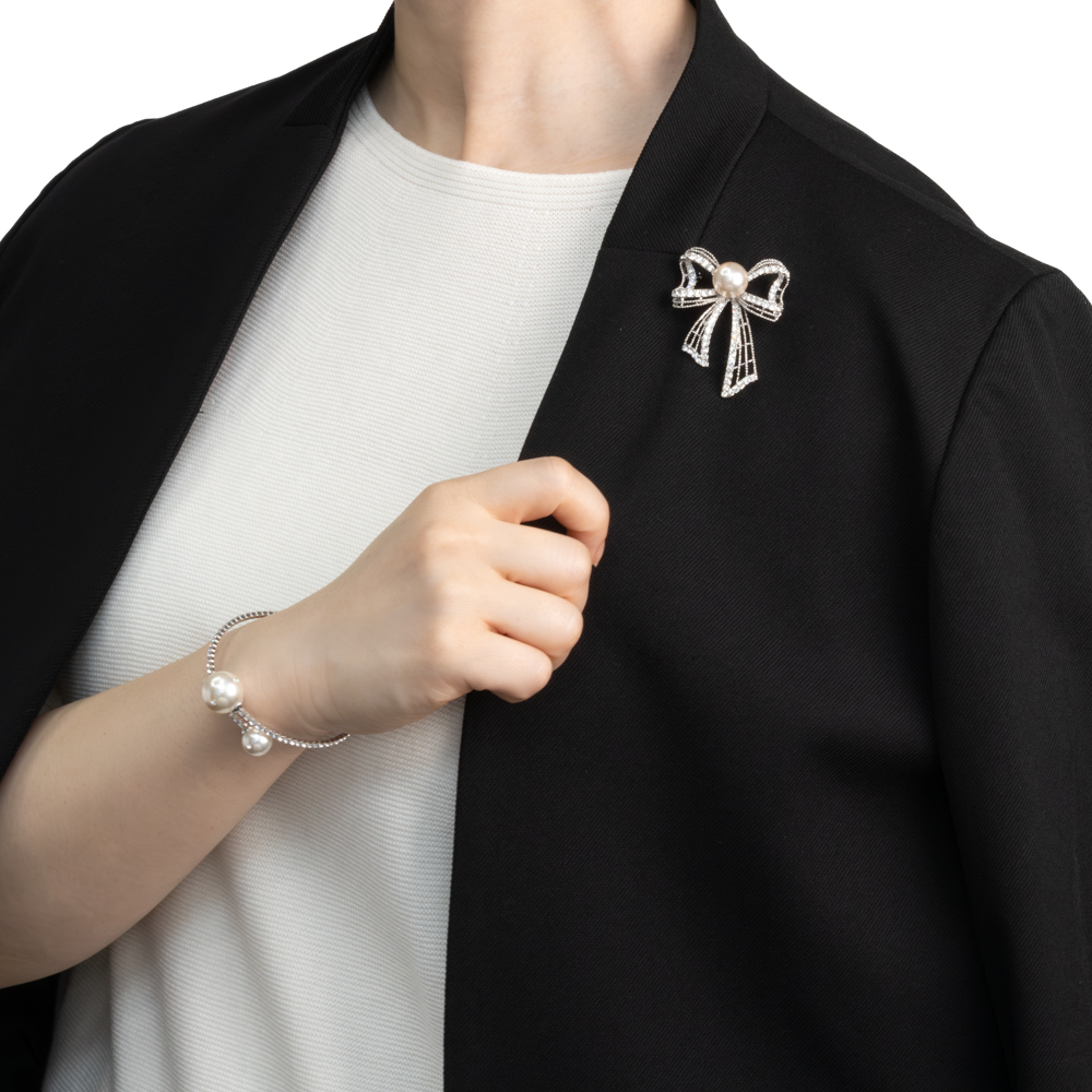 プラスチックパール ガラスライン バングル (シルバーカラー)