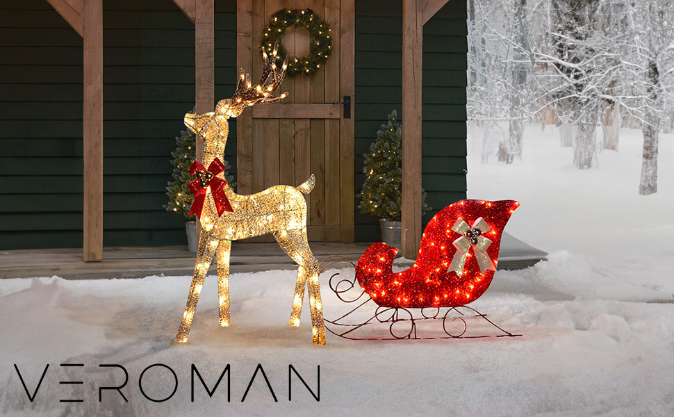 VeroMan 目立つ クリスマス イルミネーション トナカイ ソリ LED イルミネーションライト 庭 自宅 飾り 160球 鹿 おしゃれ  韓国インテリア