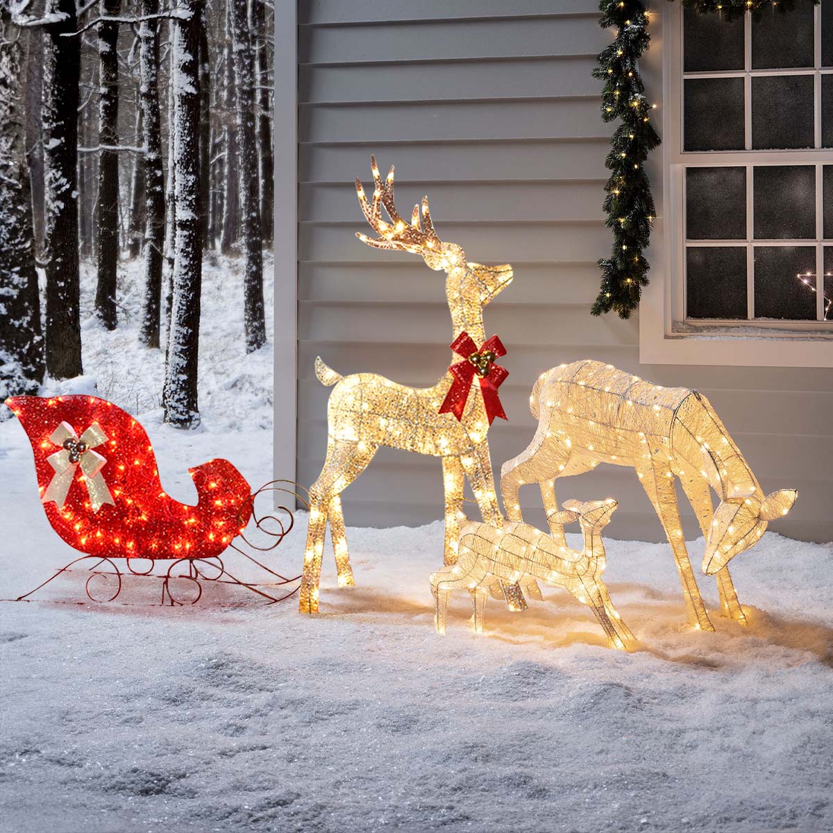 VeroMan 目立つ クリスマス イルミネーション トナカイ ソリ LED イルミネーションライト 庭 自宅 飾り 160球 鹿 おしゃれ  韓国インテリア