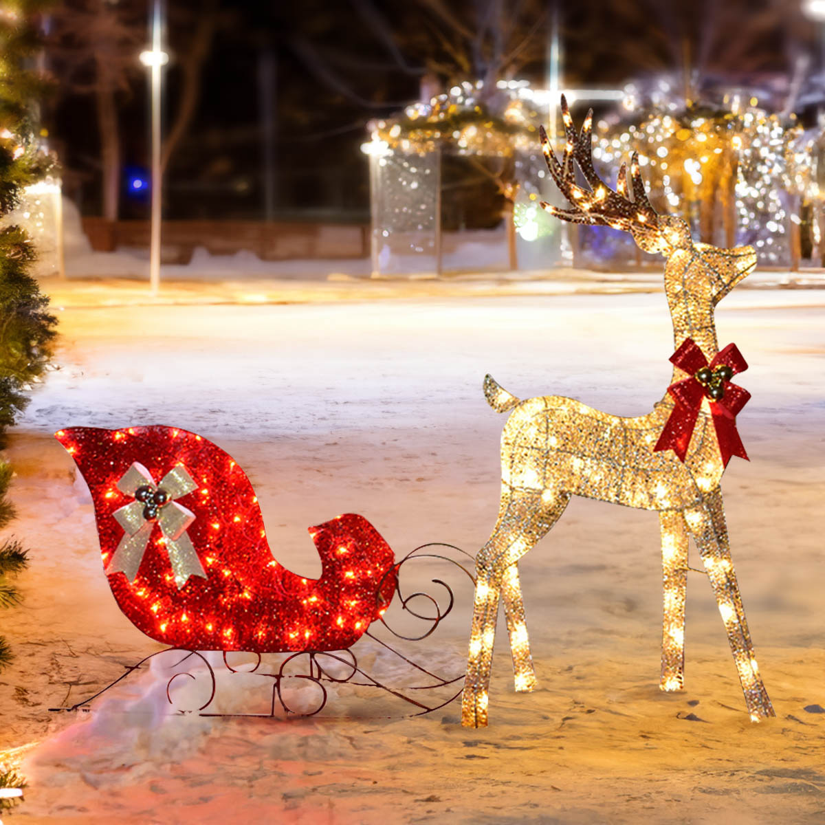 大特価格安クリスマスの赤い鼻のトナカイの像　アウトドア対応インテリア置物スケート靴スリップオーナメント彫刻装飾品彫刻大型フィギュア人形サンタ 洋風