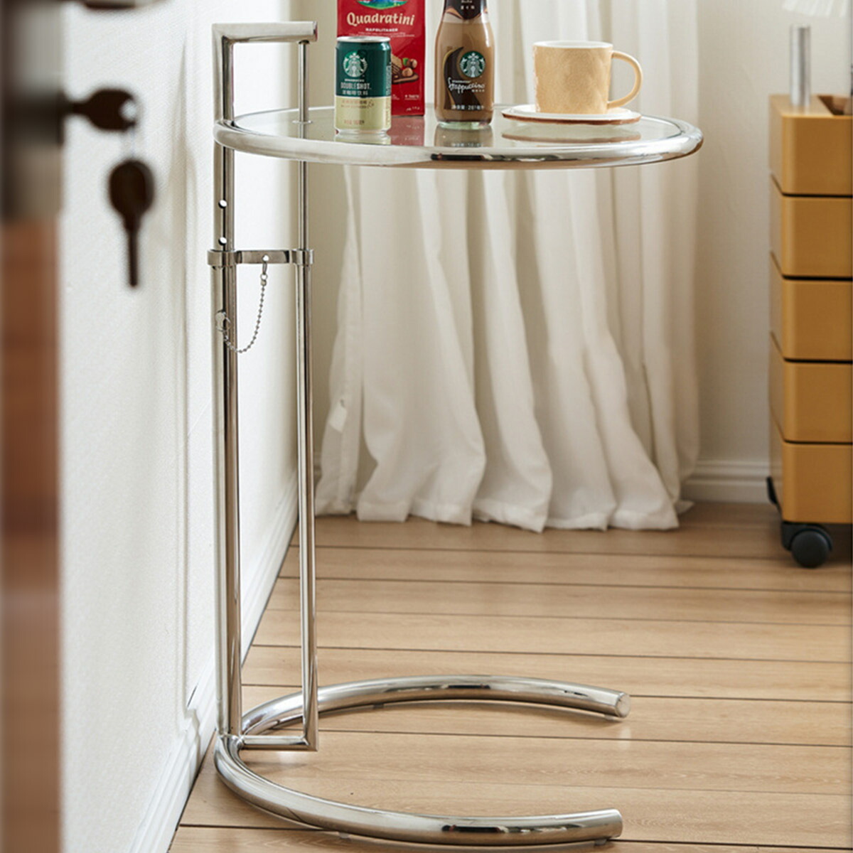 VeroMan 光をまとい浮かび上がる クリアガラスサイドテーブル ラウンド