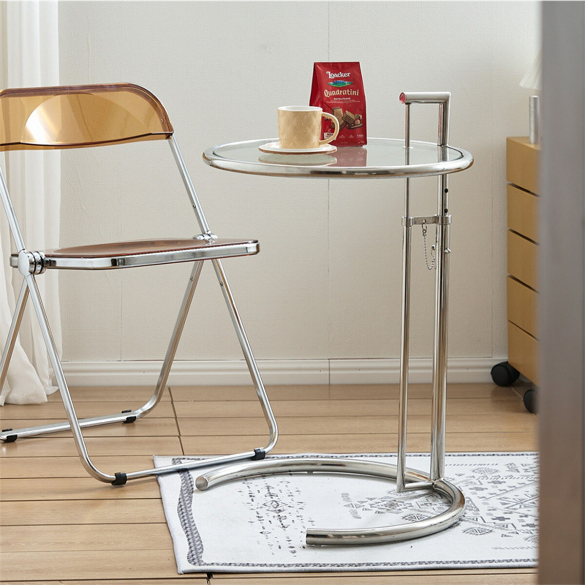 VeroMan 光をまとい浮かび上がる クリアガラスサイドテーブル ラウンド