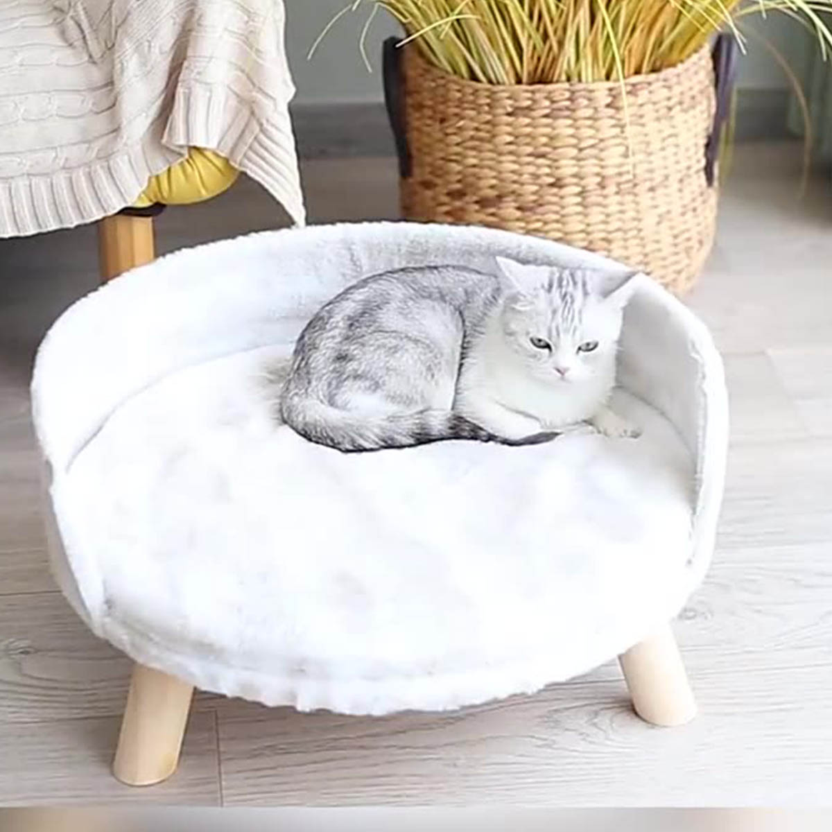 50×50×30cm] VeroMan 猫 犬 むくむく 北欧 円形 丸い ベッド ペット