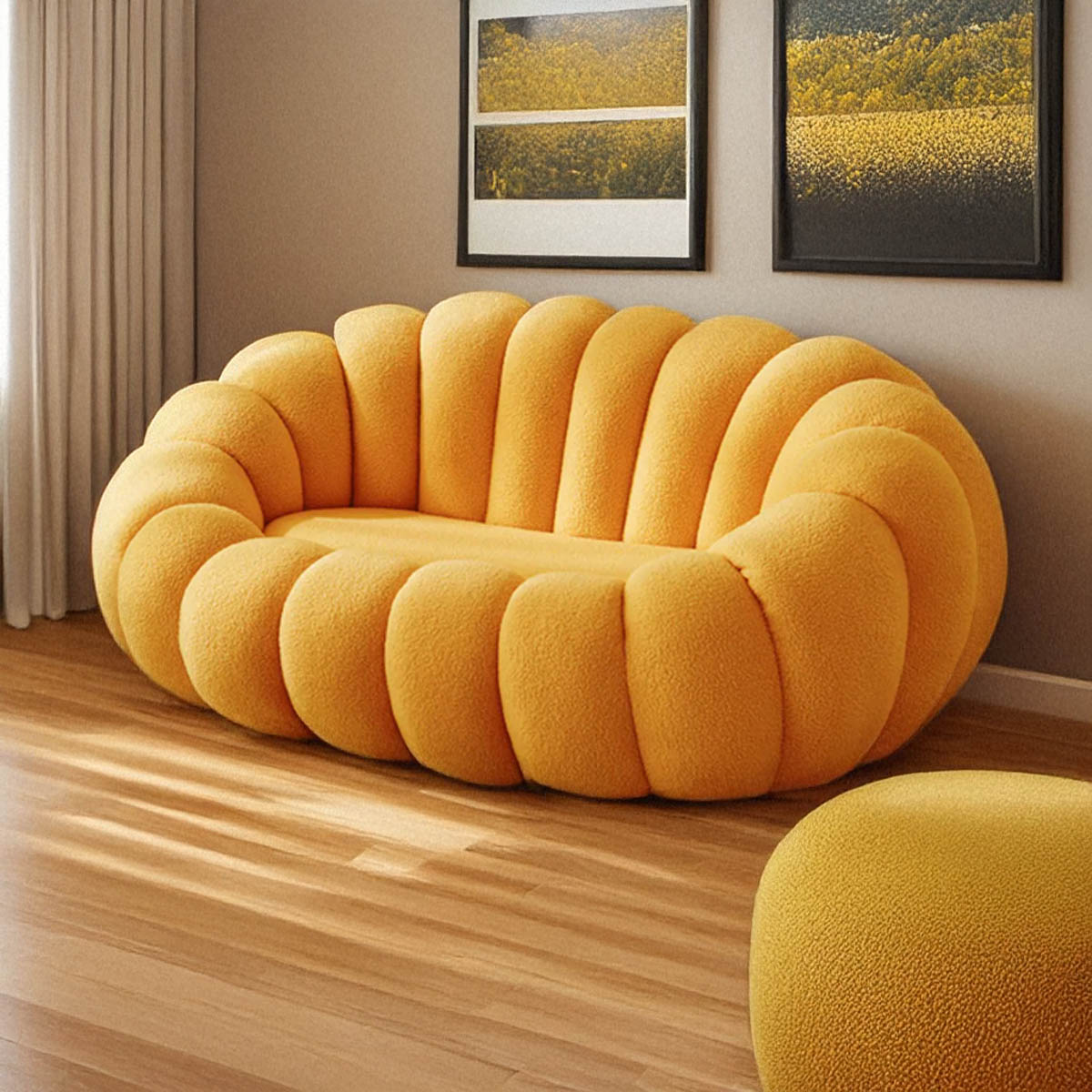 3人掛け] ソファ カウチ もこもこ ボア 羊 幅180cm 柔らかい かぼちゃ